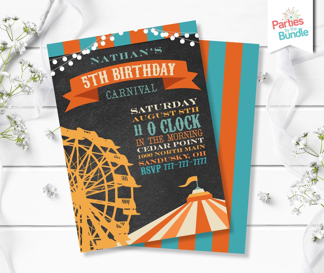 Carnival Birthday Party Invitation, Amusement Park Birthday Invite ...