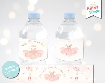 Etiquetas para botellas de agua con tutú rosa para baby shower: Tema de bailarina (Descarga instantánea) T9