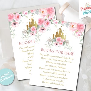Boeken voor babykaart Roze prinses babyshowerboeken voor baby invoegen boekverzoekkaart afdrukbare insteekkaart Breng een boek mee INSTANT DOWNLOAD PF1