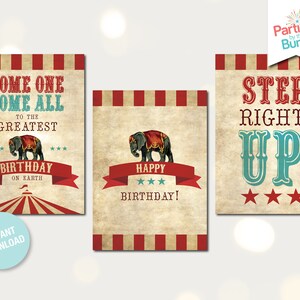 Circus Birthday Party Printable Poster Set Circus Decorations Greatest Showman Carnival Birthday Gender Neutral INSTANT DOWNLOAD C2