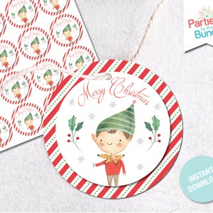 Etiquetas de círculo de 2 polegadas de elfo do Papai Noel Etiquetas para presentes de Natal Adesivos para impressão Etiqueta para presente de festa de Natal DOWNLOAD INSTANTÂNEO