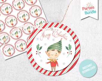 Santa's Elf 2 inch Circle Tags Santa Claus Holiday Gift Tags Christmas Stickers Printable Tag Holiday Party Gift Label DESCARGA INSTANTÁNEA