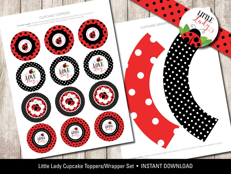 Ladybug Baby Shower Printables Ladybug Decor Cupcake Etsy