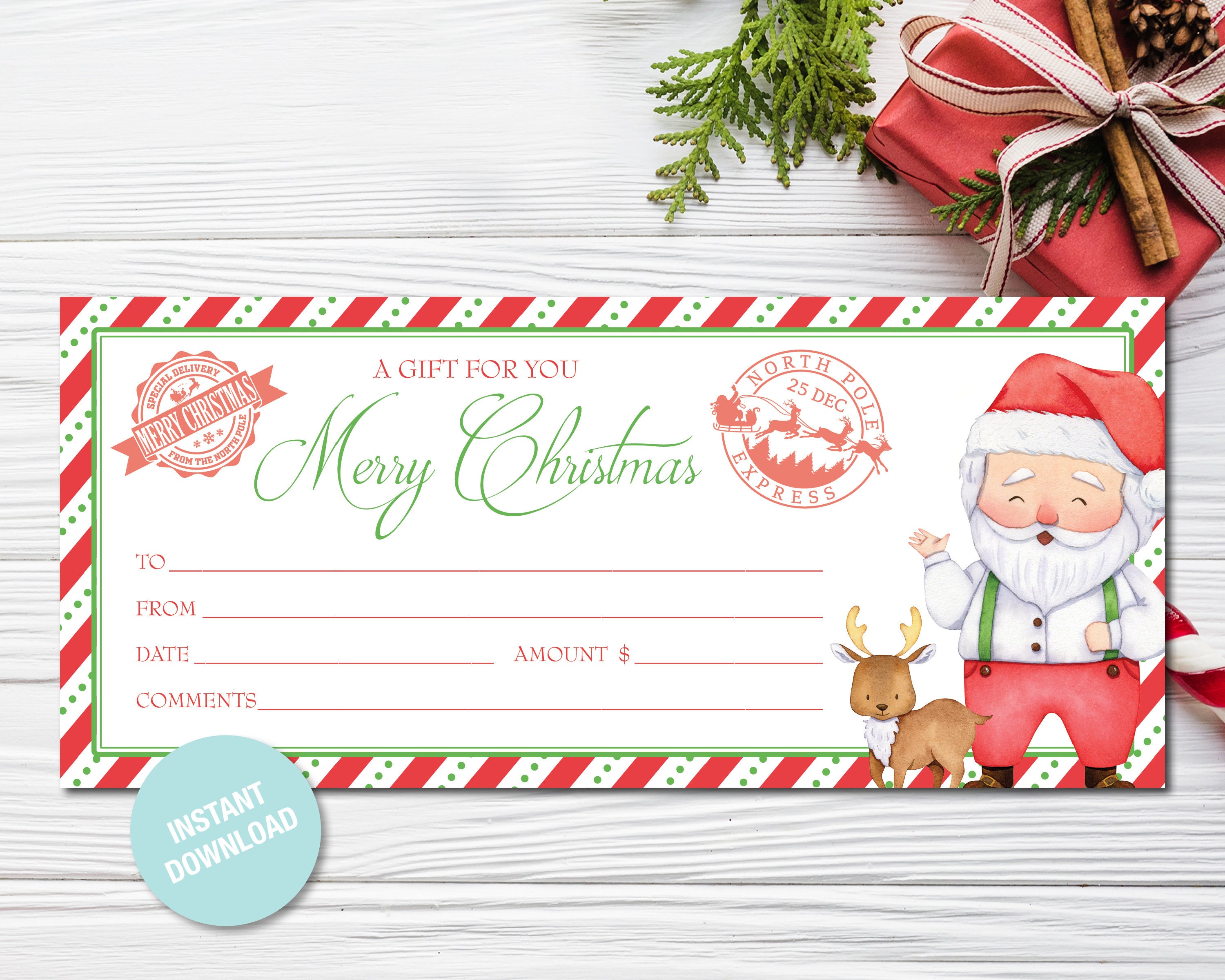 Printable Christmas Gift Certificate Santa Gift Voucher Gift | Etsy