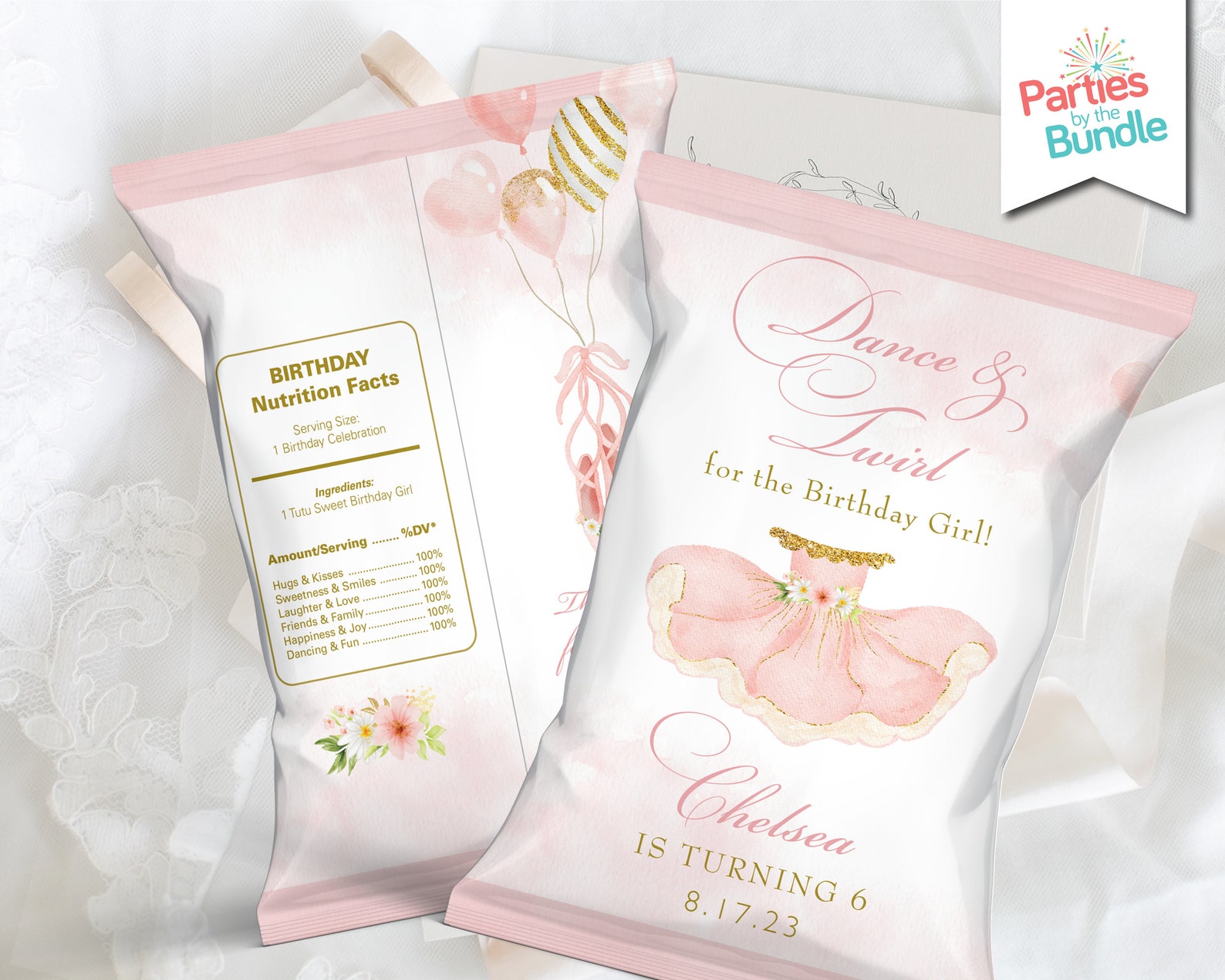 Pink Tutu Ballerina Birthday Party Chip Bag Wrapper (digital File) BA2 ...