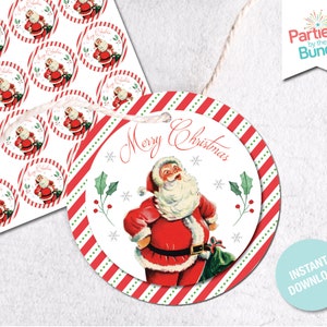 Etiquetas retrô de 2 polegadas para presente de Natal, etiquetas para presente de Natal, etiquetas para impressão, etiqueta para presente de festa de Natal, DOWNLOAD INSTANTÂNEO