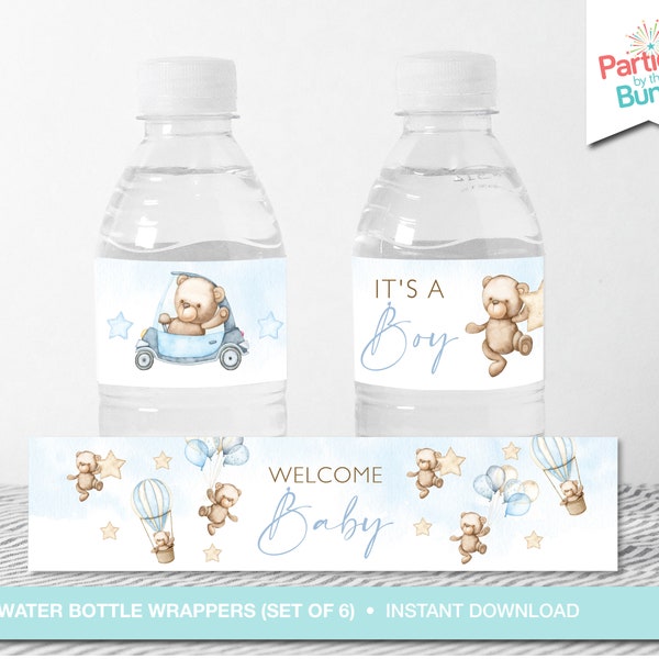 Teddy Bear Water Bottle Labels, Afdrukbare Water Bottle Wrappers, Teddy Bear Baby Shower Gunsten, We Can Bearly Wait, INSTANT DOWNLOAD