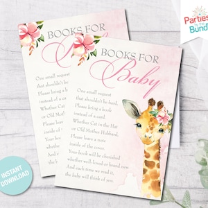 Bücher für Baby, Rosa Giraffe Baby Shower, Bücher für BabyEinlagen, BuchWunschkarte, druckbare Einlage, Bring ein Buch, SOFORT DOWNLOAD