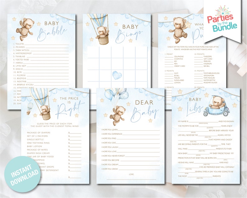 Teddy Bear Baby Shower Games Printable Game Cards Baby Etsy