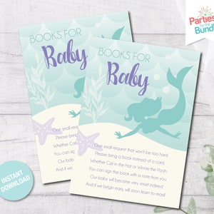 Boeken voor babykaart, zeemeermin babyshower, boeken voor baby invoegen, kaart voor boekverzoek, afdrukbaar inlegvel, neem een boek mee, INSTANT DOWNLOAD M5