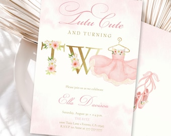 EDITABLE Tutu Cute 2nd Birthday Invitation, Ballerina Party Invite Girl, Pink Ballet Dance and Twirl Theme, Corjl Template BA2