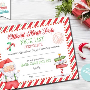 Official Santa Claus Nice List Certificate, Letter from Santa, North Pole Mail, Christmas Eve Box, INSTANT DOWNLOAD, #004