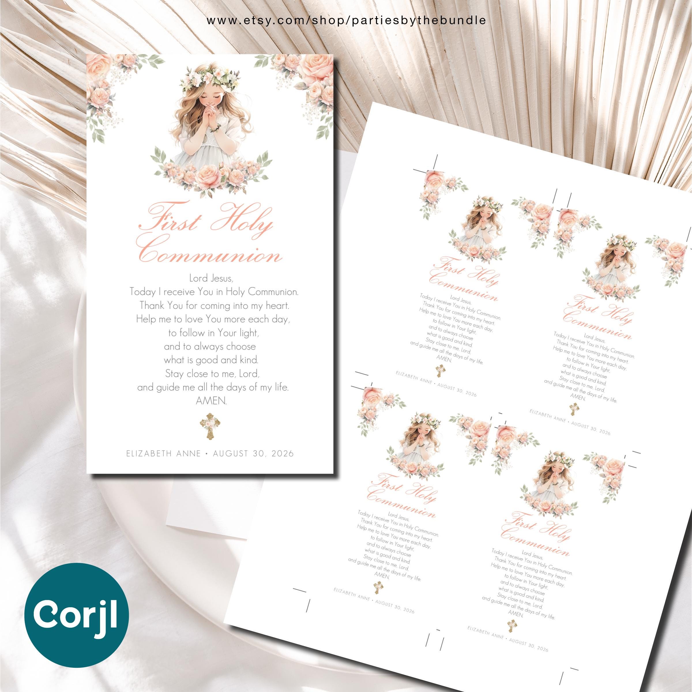 EDITABLE First Holy Communion Prayer Card for Girl | Christening ...