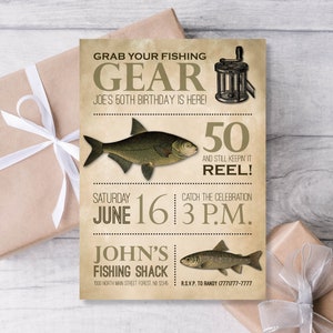 Fischen Einladung, Fischerparty Einladung, Fischen Geburtstag Einladung, Rustikale Geburtstagseinladung, 50. Männergeburtstag, 40. Männergeburtstag Bild 4