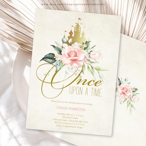 EDITABLE Princess Bridal Shower Invitation | Once Upon a Time Storybook Invite | Pink Floral Fairytale Shower | Corjl Template EA1