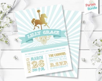 Carousel Birthday Invitation, Carousel Birthday, Birthday Invitation, Carousel Party, First Birthday, Carousel 1st, Girl Birthday #001