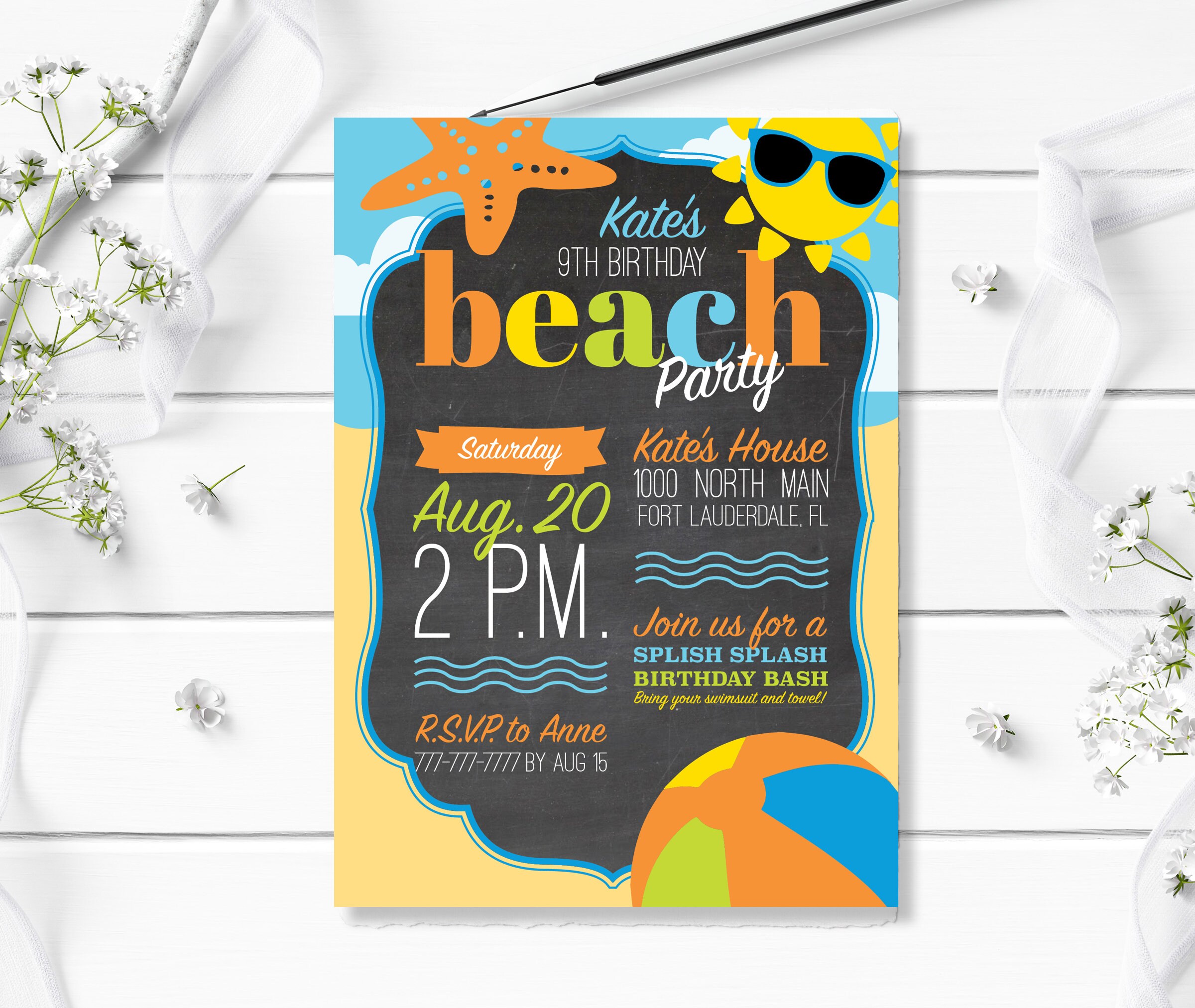 Invitation Danniversaire De Fete De Plage Invitation A Une Etsy France