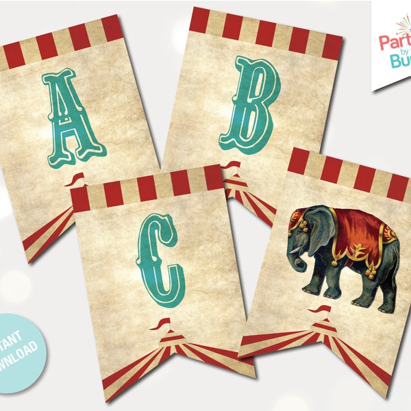 Circus Baby Shower Decorations, Party Banner A-Z, Vintage Carnival Shower Banner, Greatest Showman Baby Shower, INSTANT DOWNLOAD