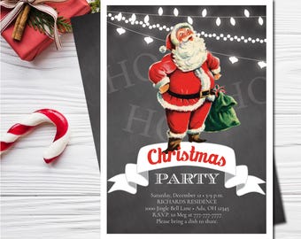 EDITABLE Retro Santa Christmas Invitation | Vintage Holiday Party or Open House Invite | Jingle and Mingle Celebration | Corjl Template CR1