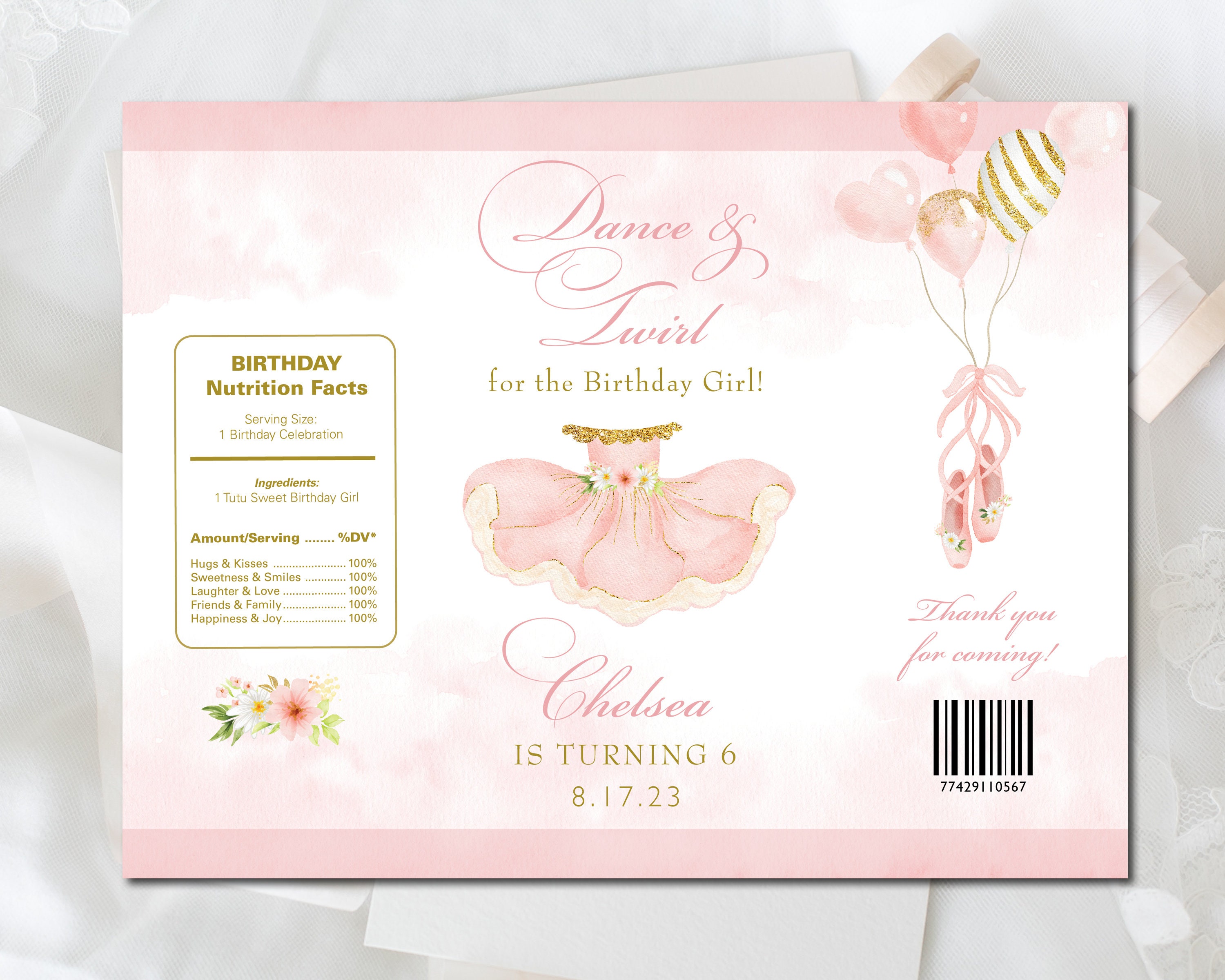 Pink Tutu Ballerina Birthday Party Chip Bag Wrapper (digital File) BA2 ...
