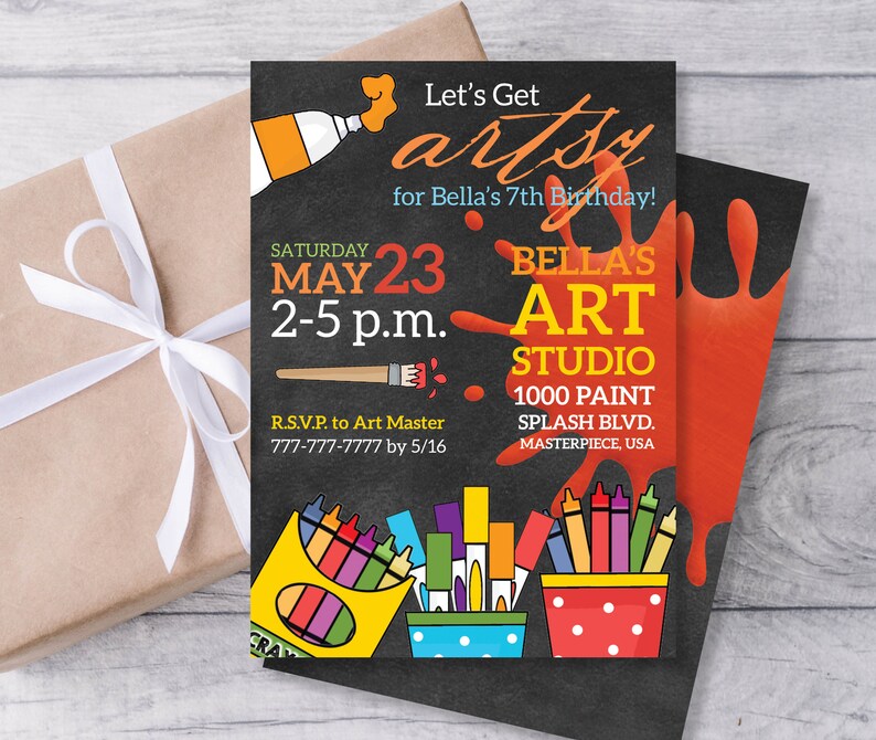 Painting Party Birthday Invitation Rainbow Art Invite Dress Etsy