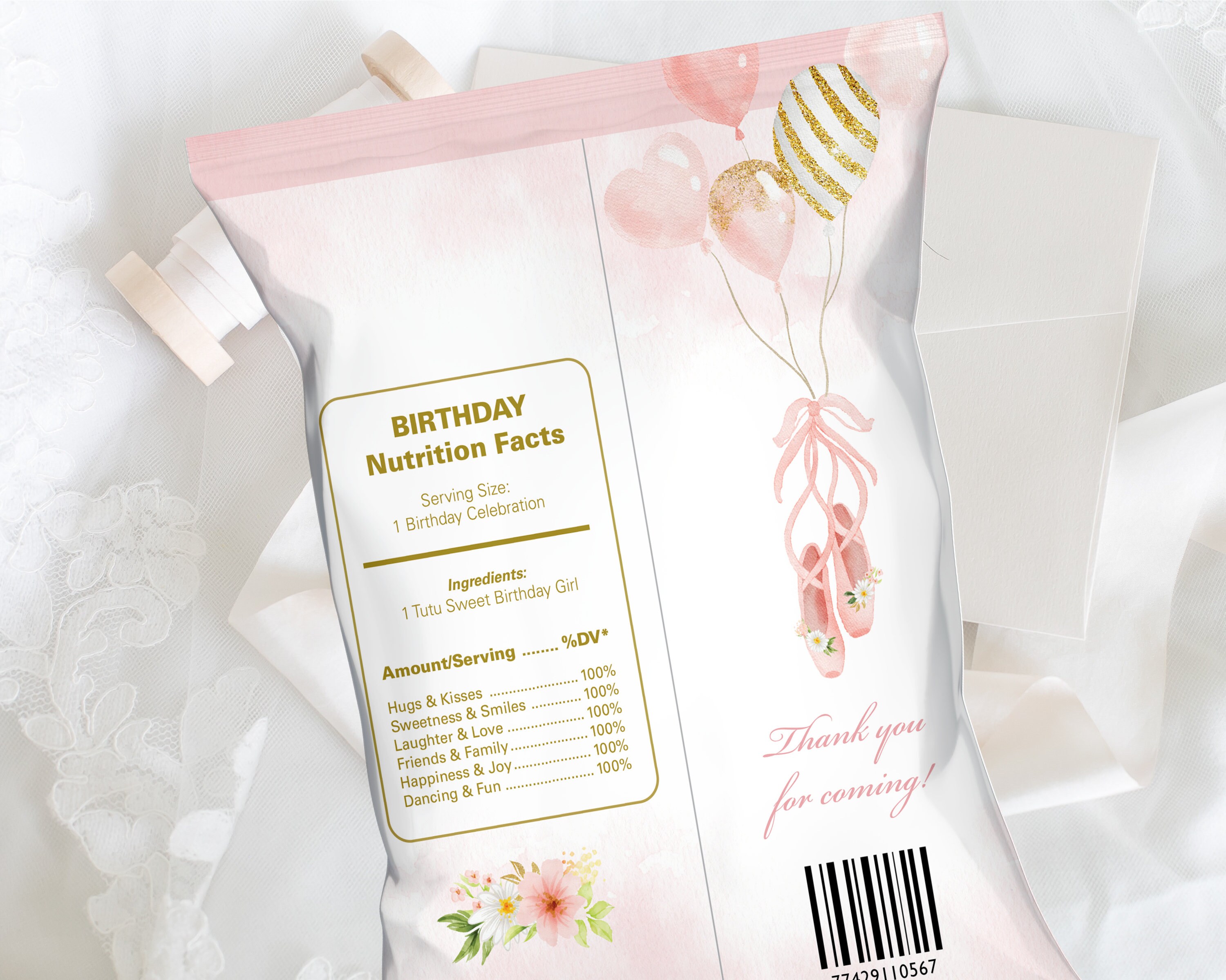 Pink Tutu Ballerina Birthday Party Chip Bag Wrapper (digital File) BA2 ...