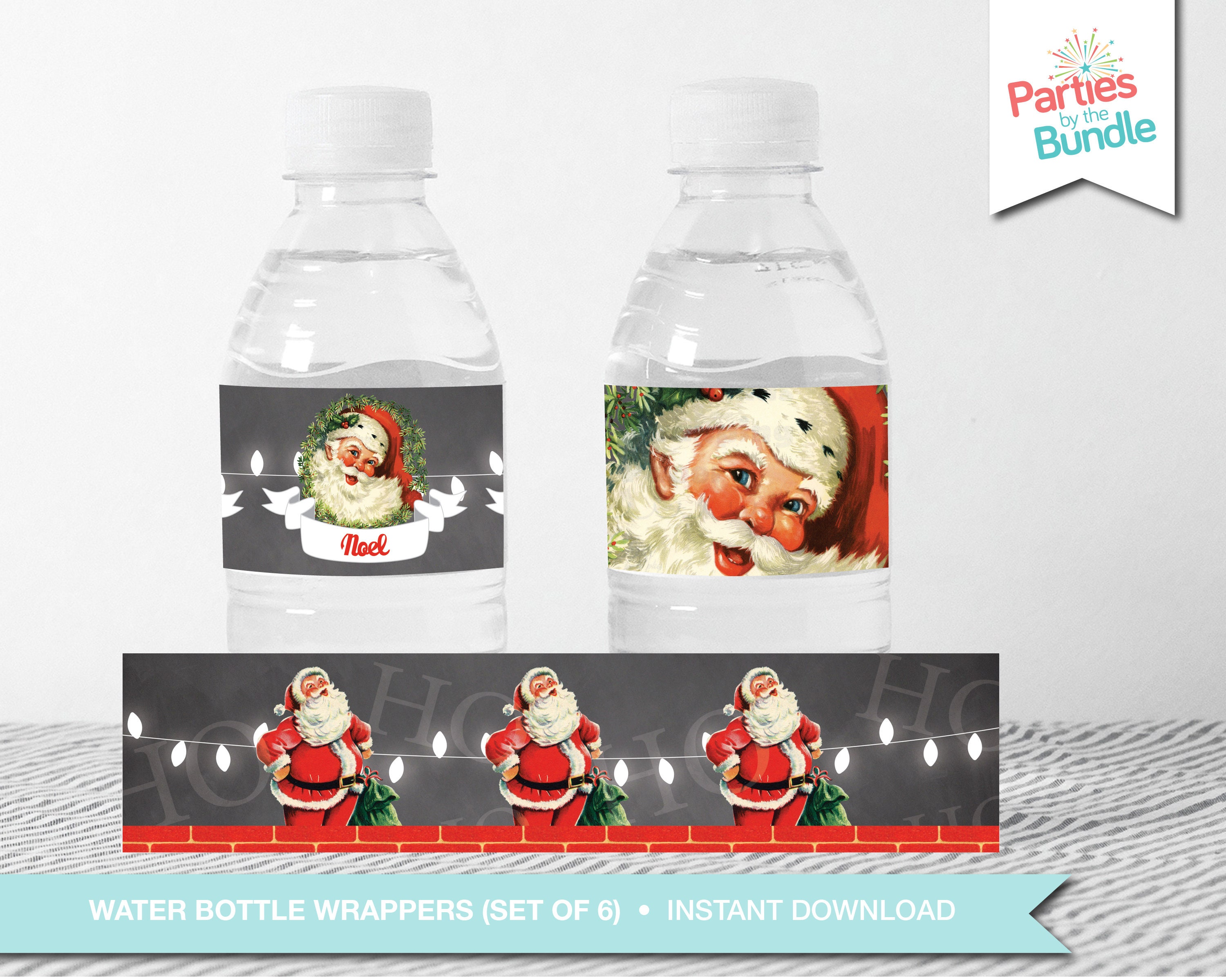 Merry Christmas Water Bottle Labels - Santa, Reindeer, Snowman, Tree -  Digital Art Star