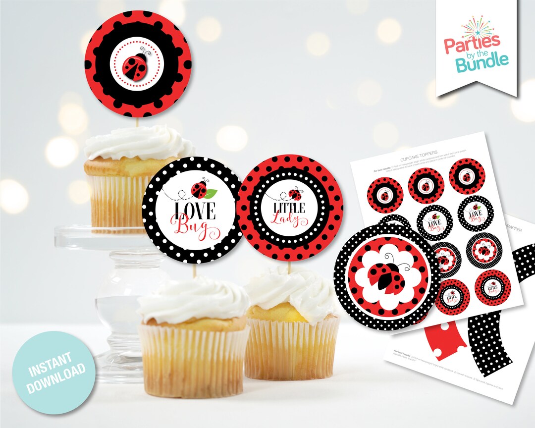Ladybug Baby Shower Printable Cupcake Toppers Wrapper Set Ladybug Decor