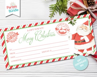 Printable Christmas Gift Certificate, Santa Gift Voucher, Gift Card, Christmas Eve Box, Gift Coupon, Stocking Stuffer, INSTANT DOWNLOAD