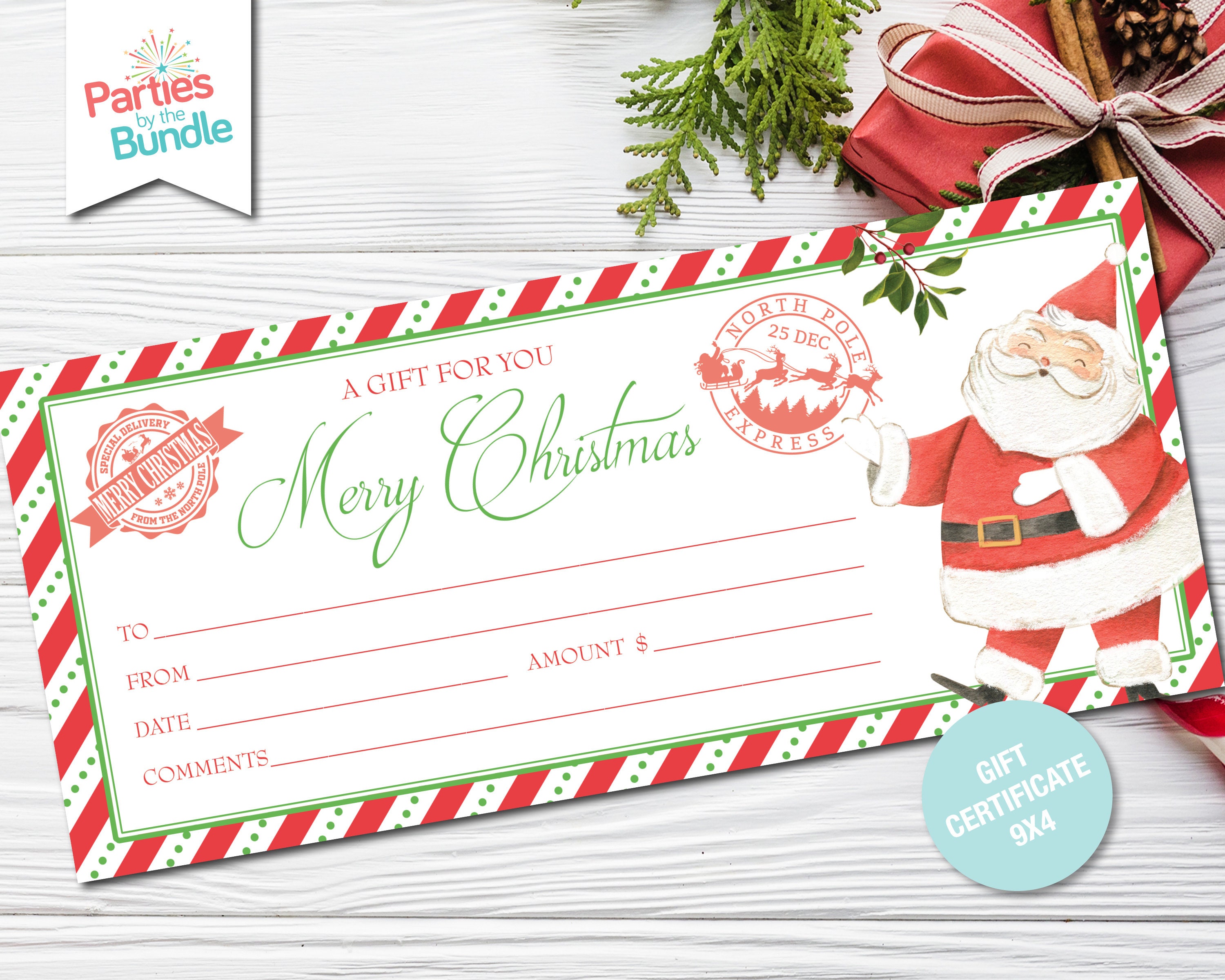 Printable Christmas Gift Certificate, Santa Gift Voucher, Gift