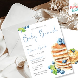 Baby Brunch Shower Invitation Pancake Breakfast Baby Shower Blueberry Pancakes Gender Neutral Brunch Baby Shower Invite