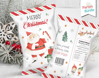 Christmas Chip Bags, Printable Holiday Party Favors, Santa Snack - Main Image
