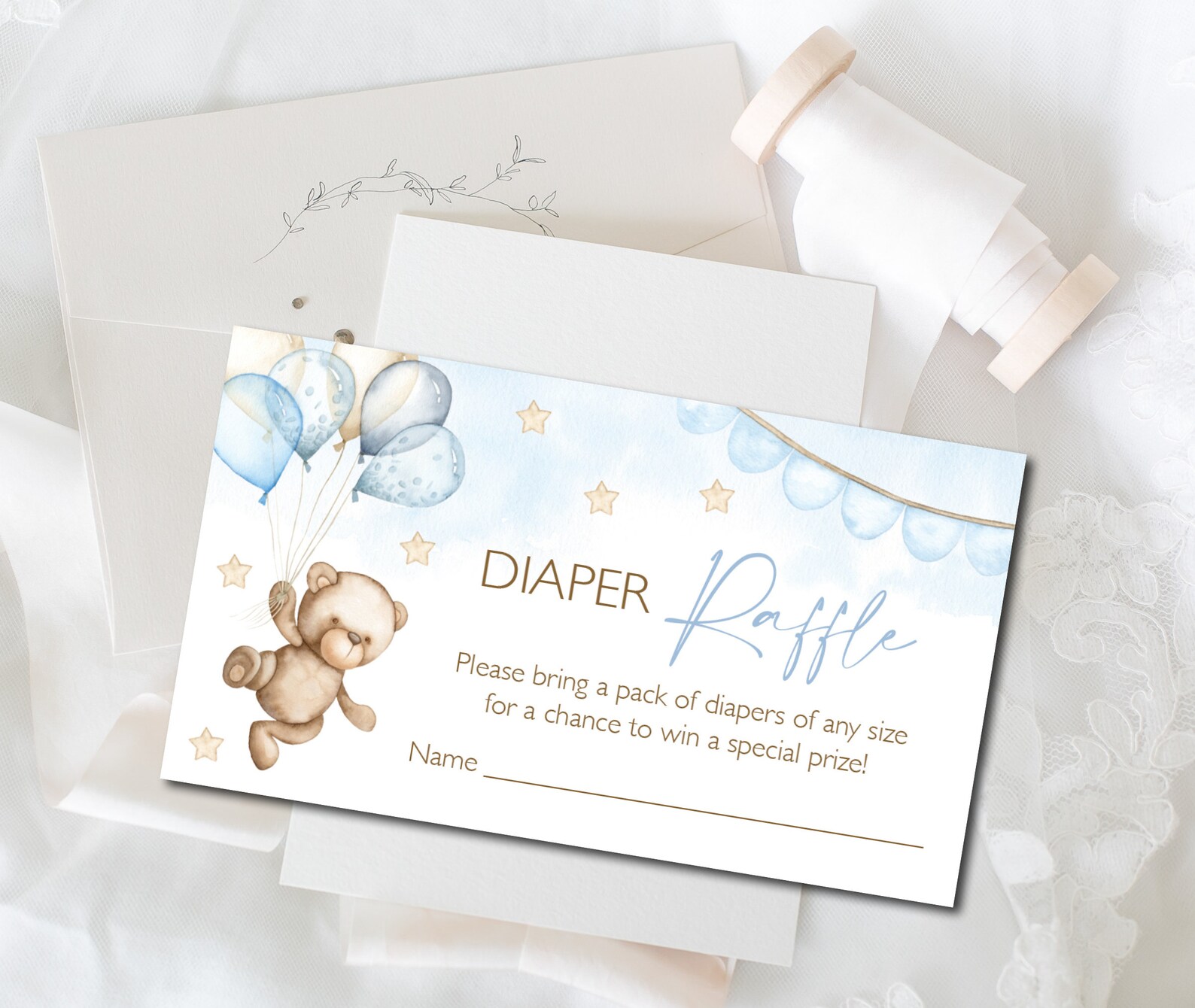 Diaper Raffle Ticket Blue Teddy Bear Baby Shower Printable | Etsy
