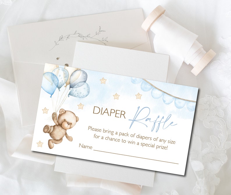 Diaper Raffle Ticket Blue Teddy Bear Baby Shower Printable | Etsy