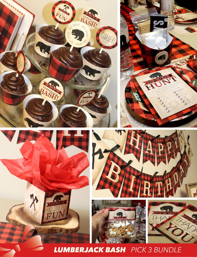 Lumberjack Birthday Printable Party Kit Buffalo Plaid First - Etsy