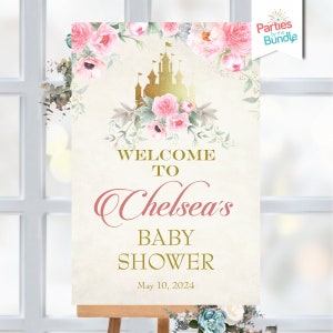 Princess Baby Shower Welcome Sign | Once Upon a Time Easel Decoration |  Gold Castle | DIGITAL FILE