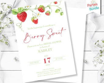Strawberry Bridal Shower Invitation Summer Bridal Luncheon Evite Berry Sweet Watercolor Bridal Brunch Shower Invite Couples Shower