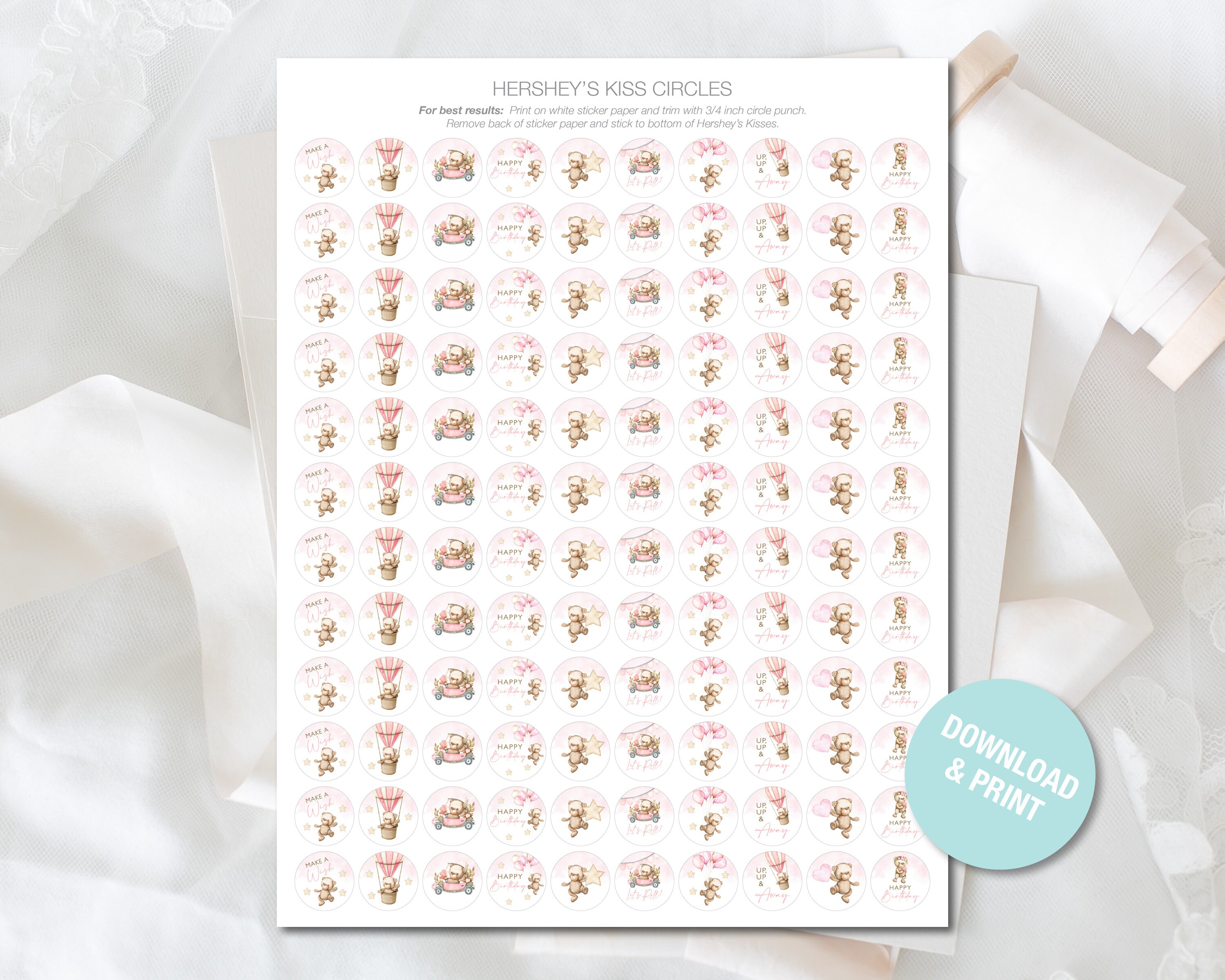 Teddy Bear Kiss Stickers Printable Kiss Circles Kiss Labels - Etsy