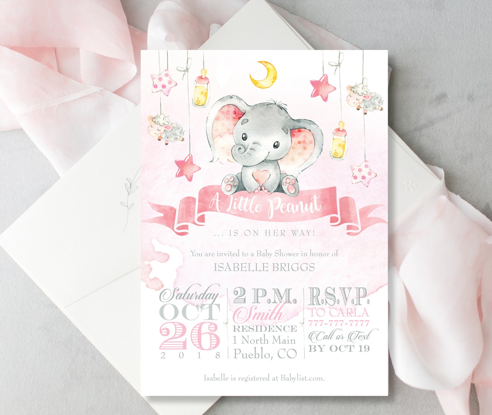Pink Elephant Baby Shower Invitation Elephant Baby Shower Etsy