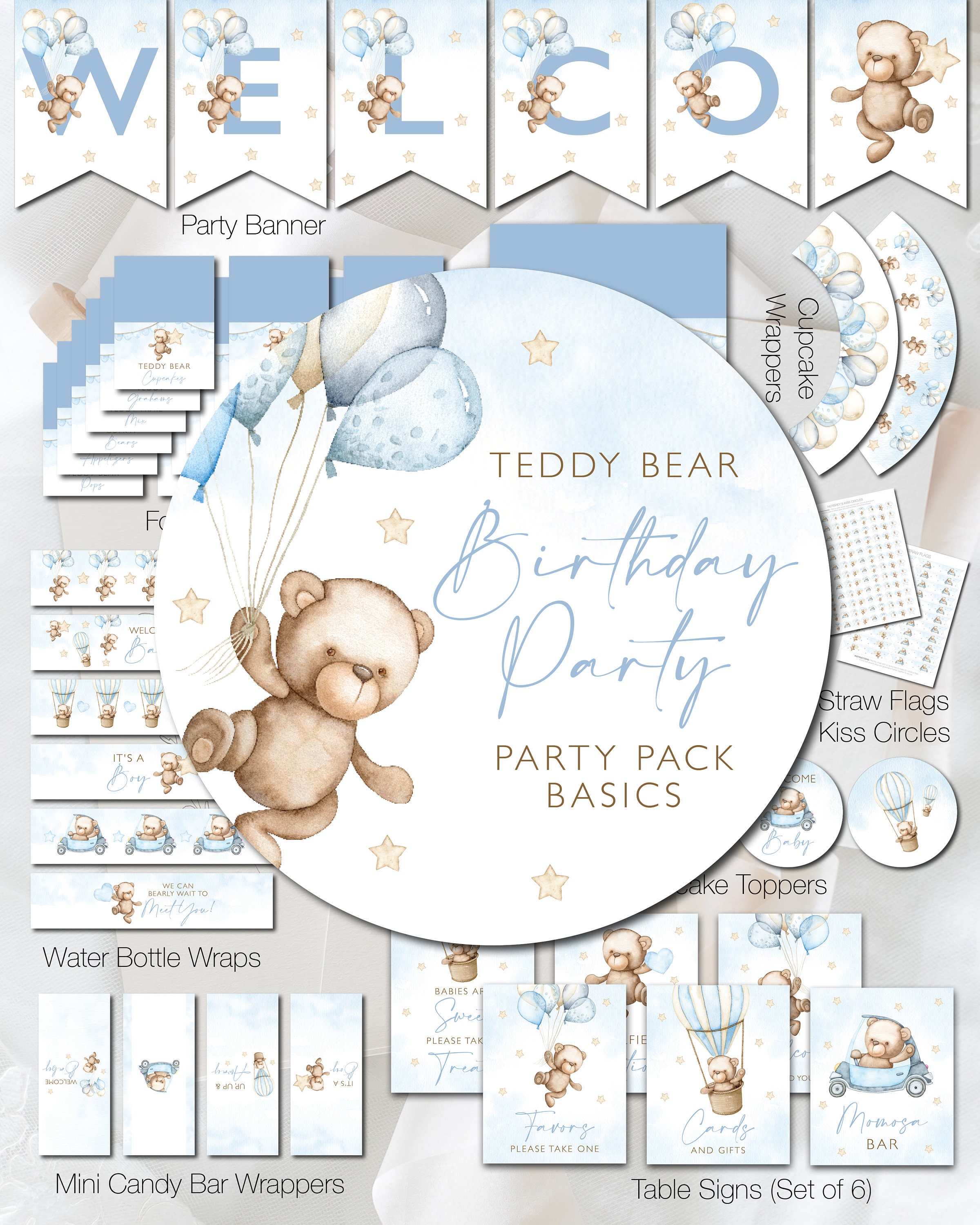 Teddy Bear Printable Baby Shower Bundle Party Pack Kit Party | Etsy