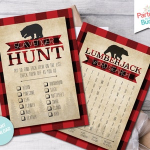 Lumberjack Scavenger Hunt, Lumberjack Party Games, Buffalo Plaid Games, Lumberjack Birthday Game, Scavenger Hunt Game, Word Search L4