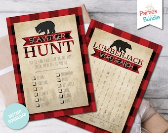 Lumberjack Scavenger Hunt, Lumberjack Party Games, Buffalo Plaid Games, Lumberjack Birthday Game, Scavenger Hunt Game, Word Search L4