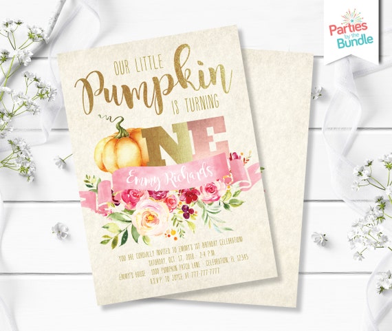 Little Pumpkin Invitation, Fall Invitation, Fall First Birthday, Autumn Birthday, Pumpkin Party Invite, Girl First Birthday, Pumpkin 1st