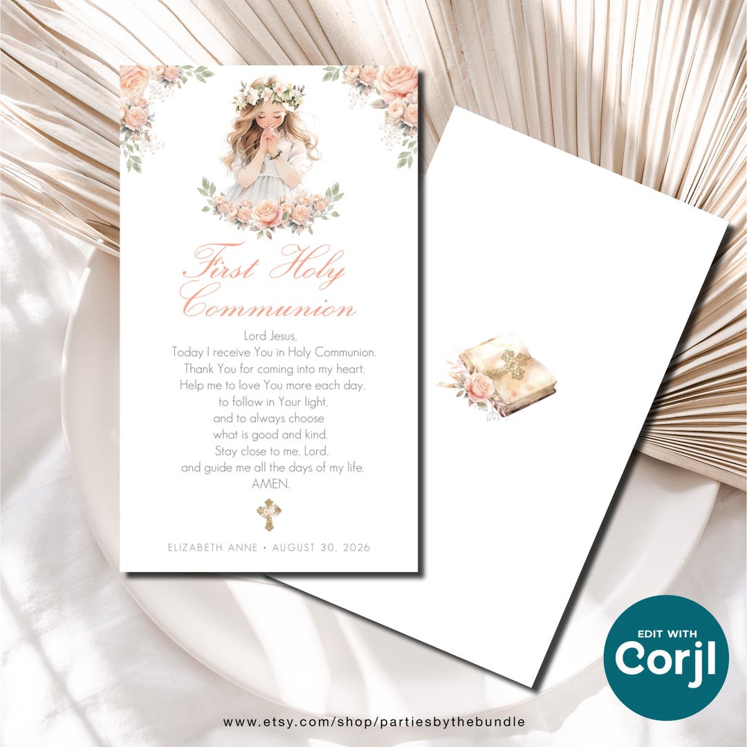 EDITABLE First Holy Communion Prayer Card for Girl | Christening ...