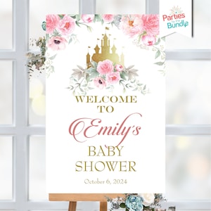 Princess Baby Shower Welcome Sign | Once Upon a Time Easel Decoration |  Gold Castle | DIGITAL FILE