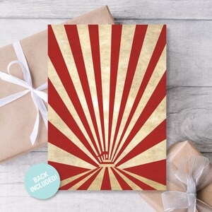 May include: Red and white striped background with a vintage texture. The stripes radiate outward from the center of the image.