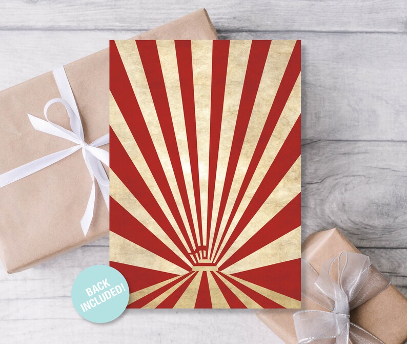 May include: Red and white striped background with a vintage texture. The stripes radiate outward from the center of the image.