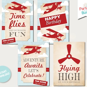 Decorações de festa de avião, conjunto de pôsteres de aniversário de avião, decoração de aniversário, pôsteres para impressão, arte de parede, primeiro aniversário, DOWNLOAD INSTANTÂNEO