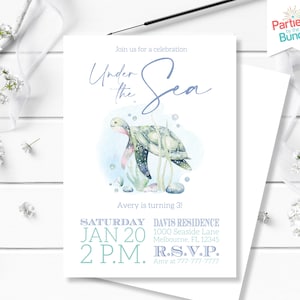 Sea Turtle Birthday Party Invitation, Under the Sea Invite, Ocean Creatures Birthday, Digital or Printed, Summer Pool Party, Ocean Party