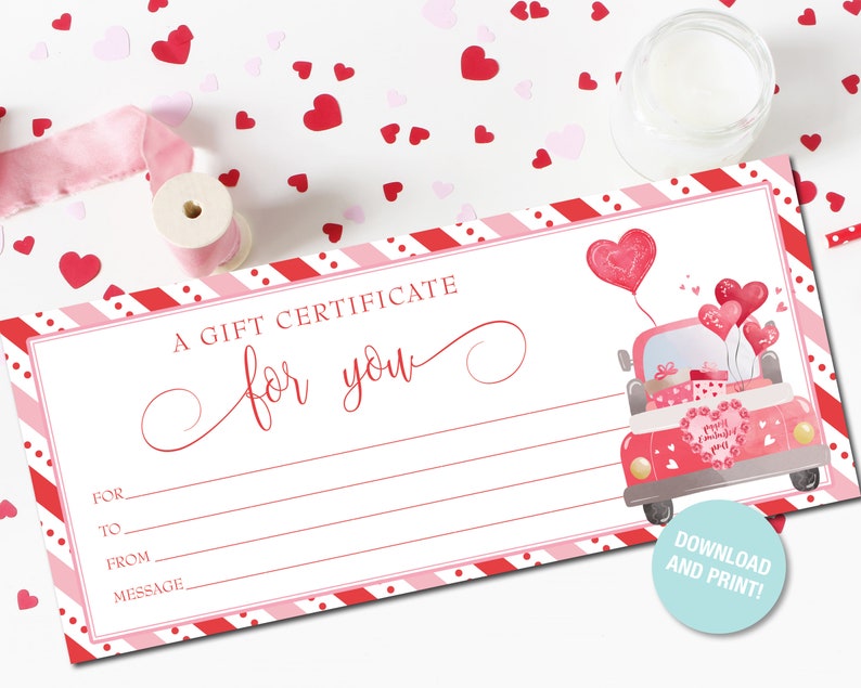Printable Valentine's Day Gift Certificate Valentines Etsy